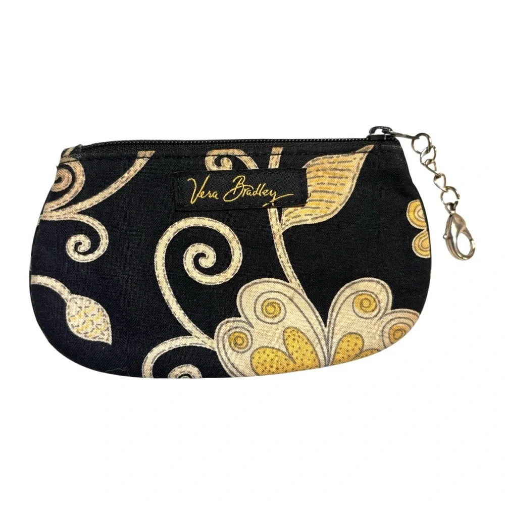 Vera Bradley ID Case Yellow Bird with Lobster Clasp Black Yellow Cream Zip-Up